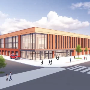 Conceptual design of the new public safety headquarters in Novi with a focus on modern architecture.