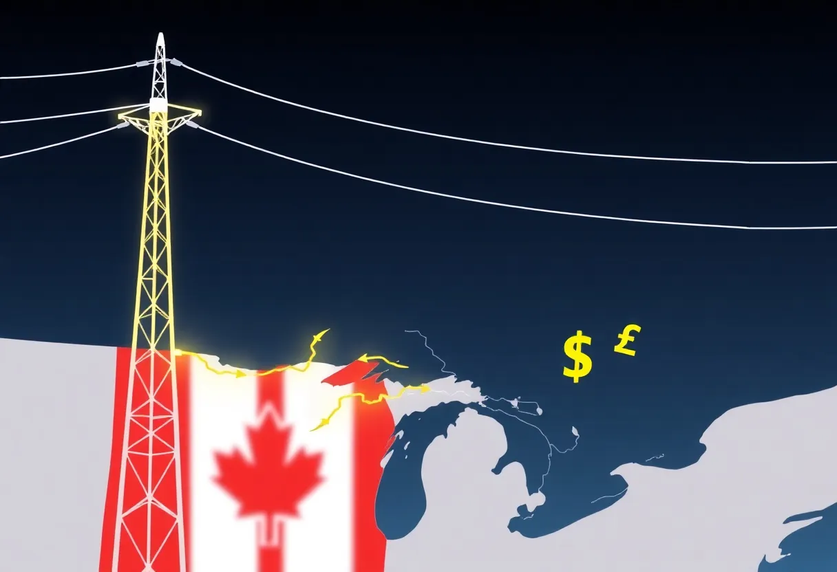 An illustration depicting an electricity export surcharge between Canada and the U.S.