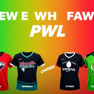 Promotional image of new PWHL team logos and jerseys for the 2024 season.