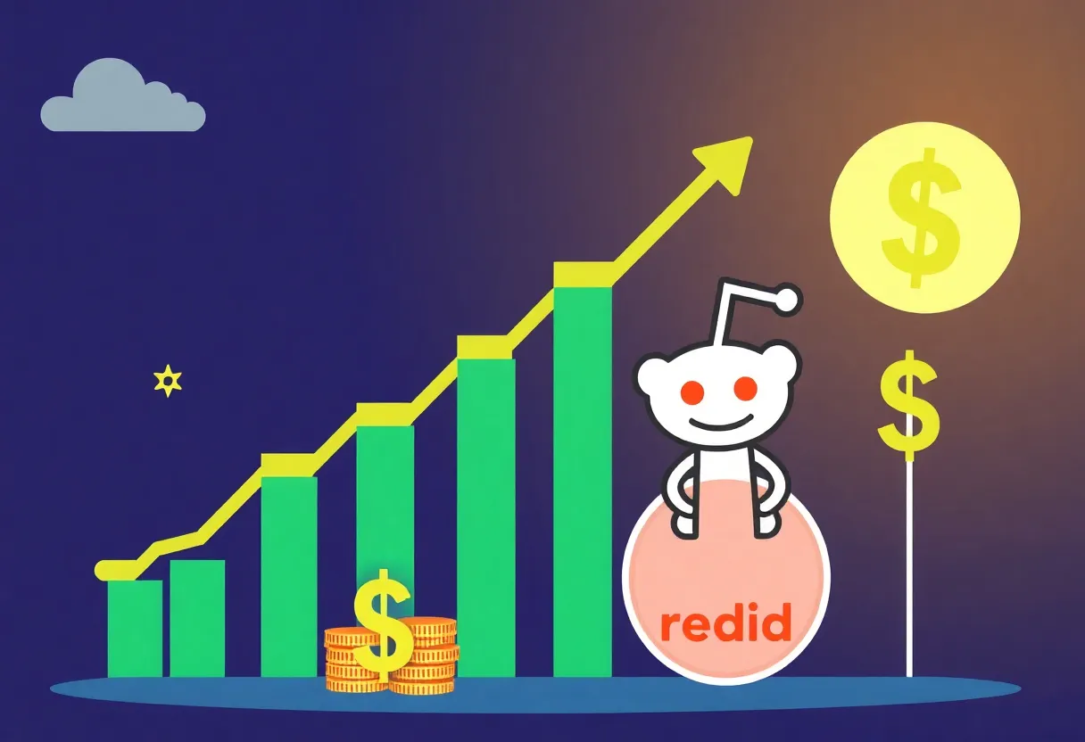 Illustration representing the growth of Reddit's ad revenue.