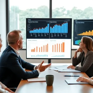 Investment advisors in a meeting discussing SEC performance reporting changes.