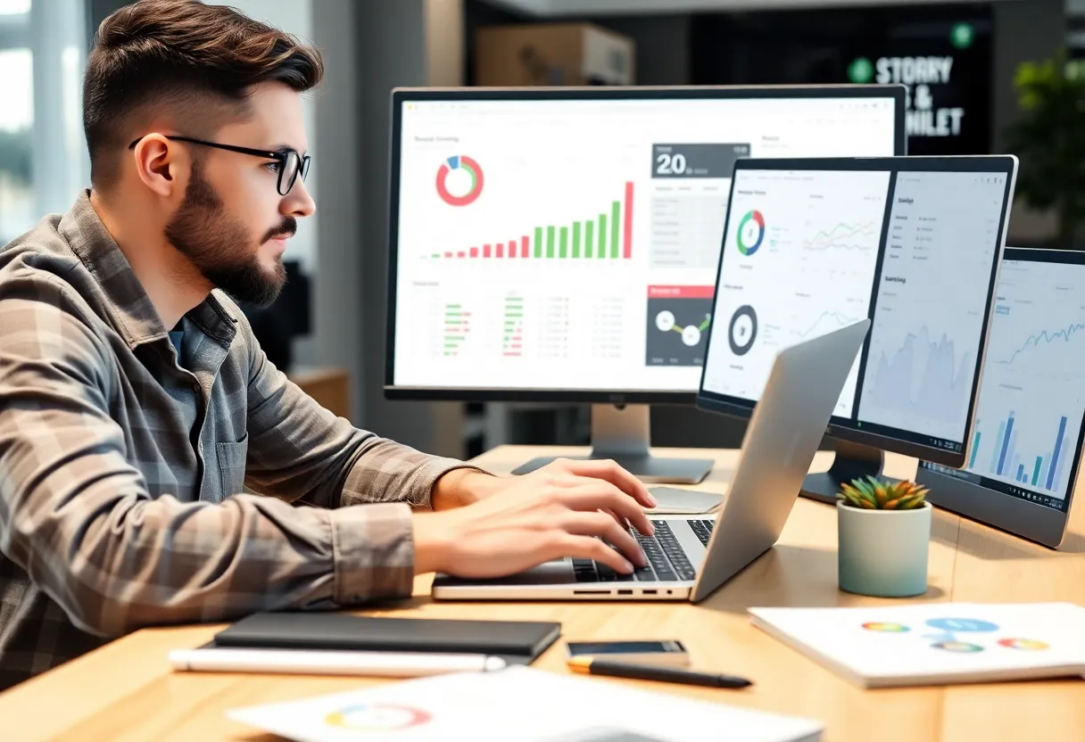 Entrepreneur using Shopify for eCommerce marketing analysis