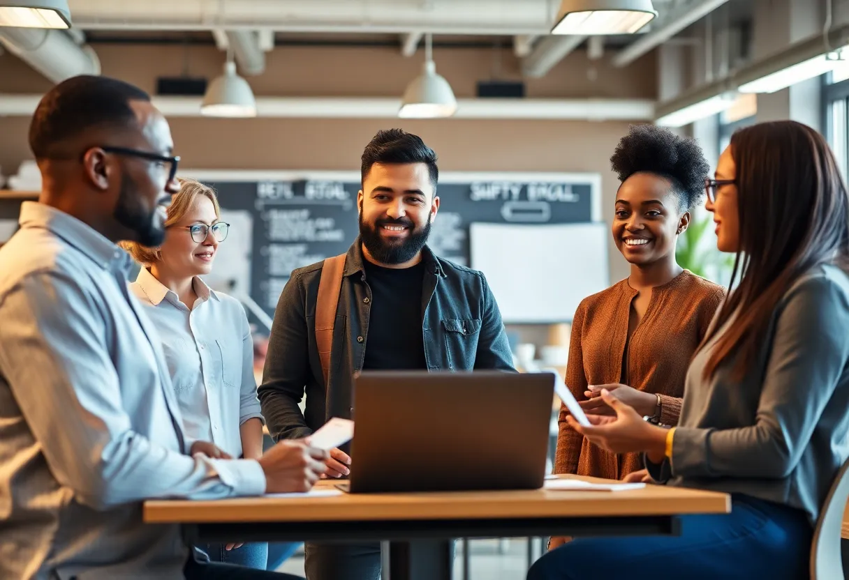 Entrepreneurs discussing small business trends in 2025.