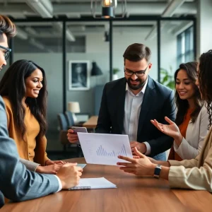 A team collaborating on social media marketing strategies