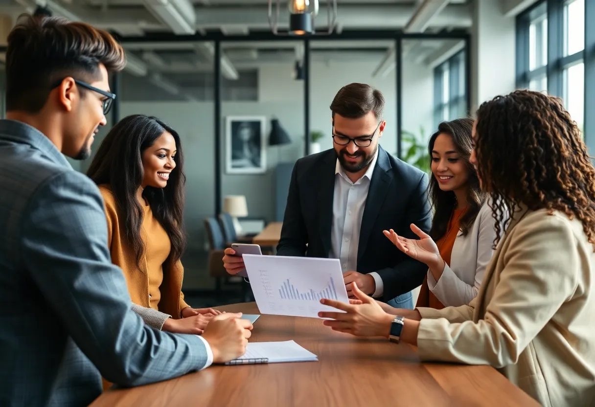 A team collaborating on social media marketing strategies