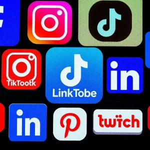 A digital representation of the future social media landscape in 2025 with focus on video content.