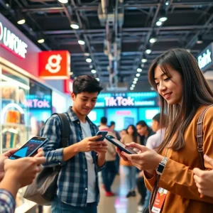 A digital collage depicting social media shopping interactions
