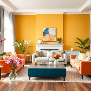 Vibrant home interior refreshed for spring with flowers and decor
