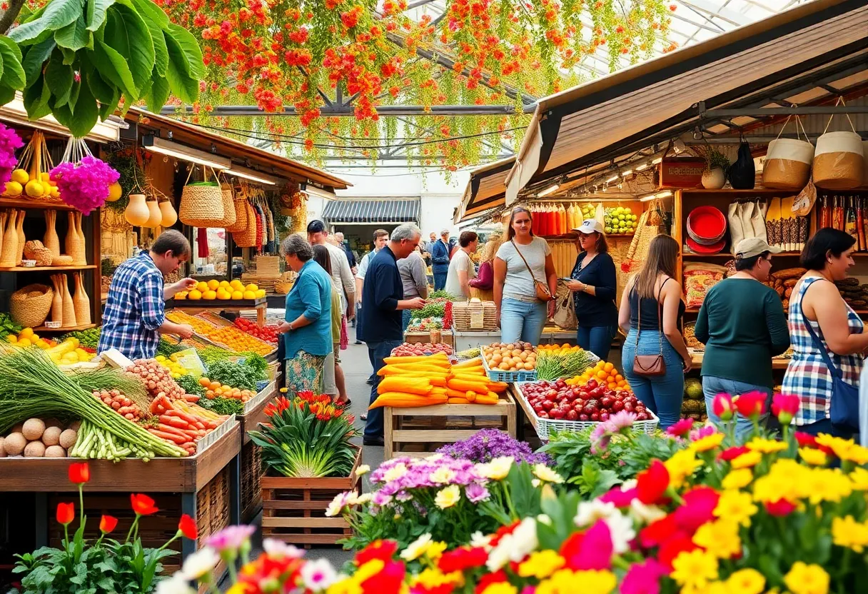 A farmers market in Michigan showcasing fresh produce and handmade crafts.
