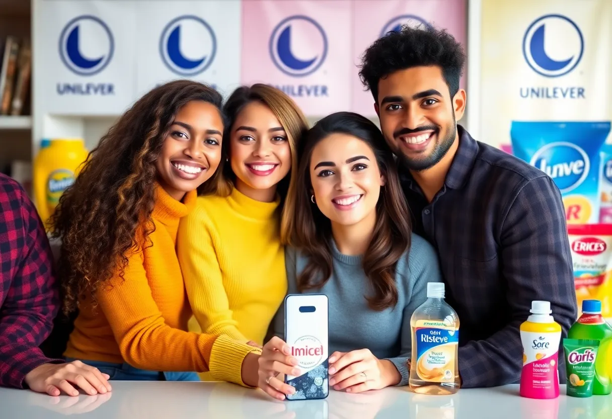 Visual representation of Unilever's new marketing strategy with social media and influencers.
