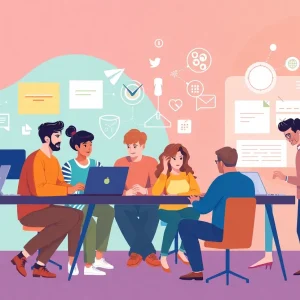 A team of marketers engaging with AI tools to implement vibe marketing strategies