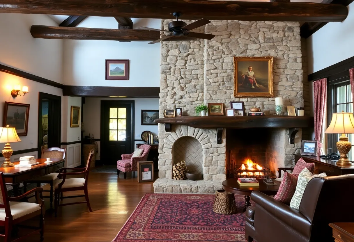 Interior view of the renovated White Horse Inn with antique fixtures and cozy ambiance