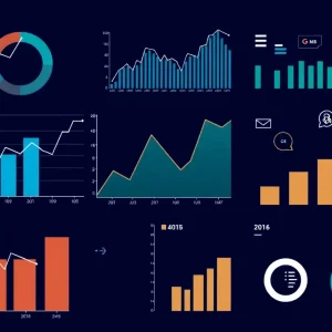 Data visualization with graphs and digital marketing icons