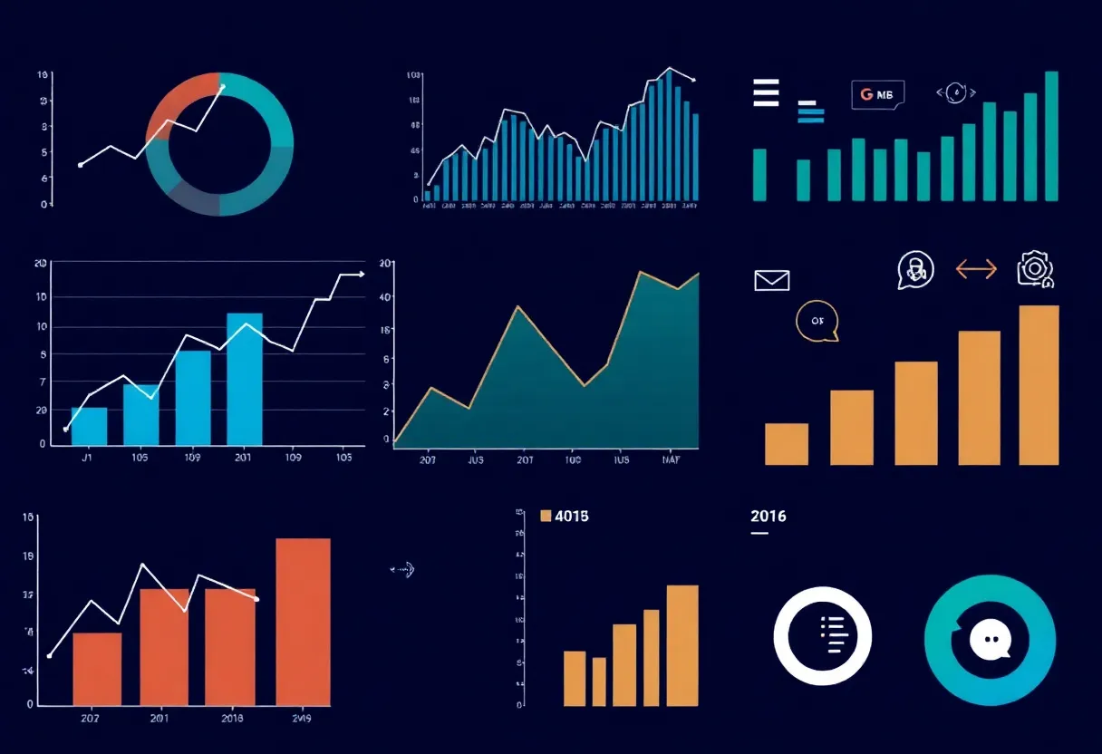 Data visualization with graphs and digital marketing icons