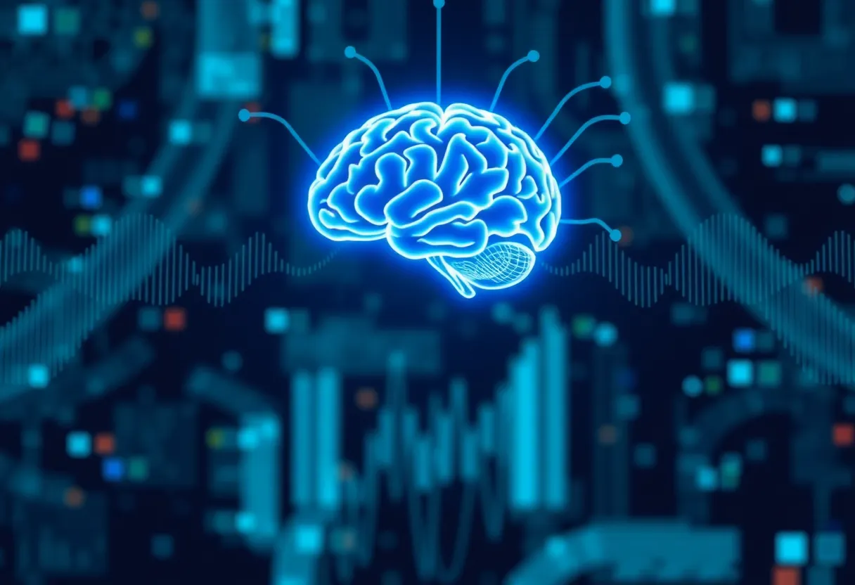 Brainwaves interacting with digital marketing visuals.
