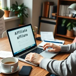 Individual engaged in affiliate marketing from home office