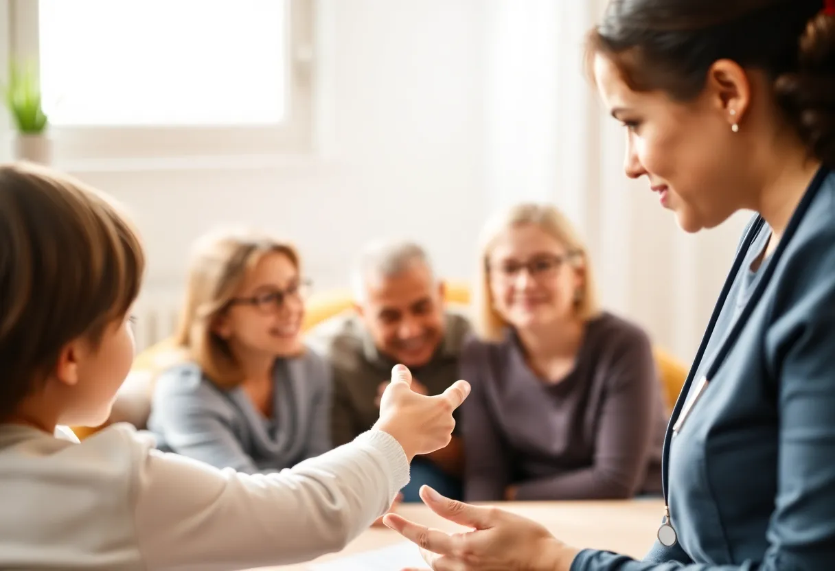 Agrace Hospice staff member interacting with family