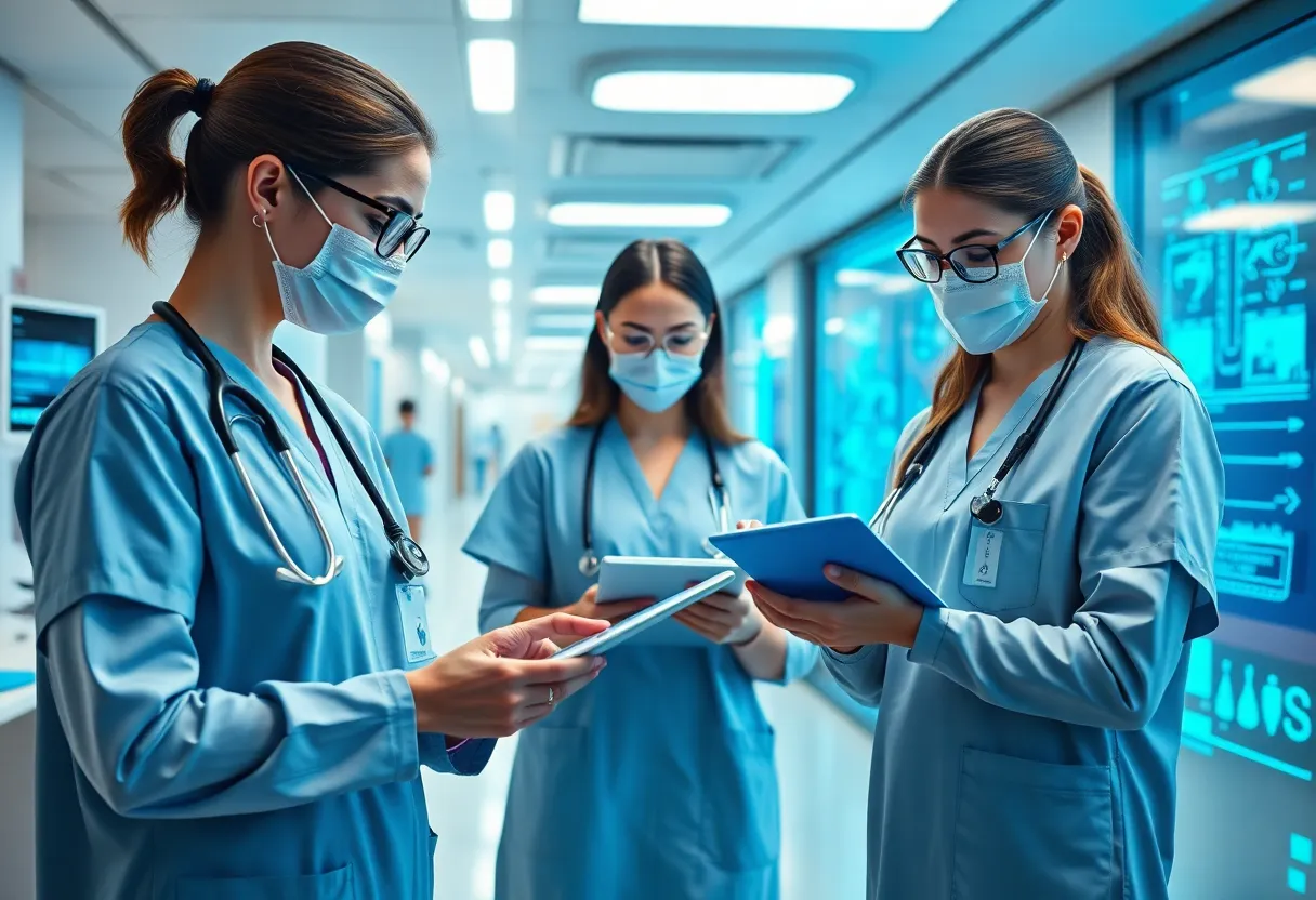 Healthcare professionals using AI technology for patient care