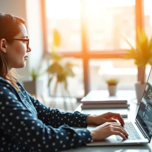Marketer utilizing AI tools for social media strategy