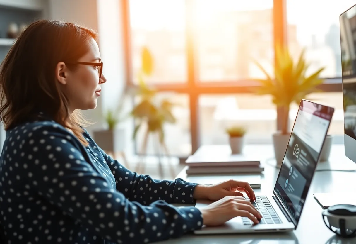 Marketer utilizing AI tools for social media strategy