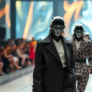 AI-generated models on the runway wearing stylish outfits.