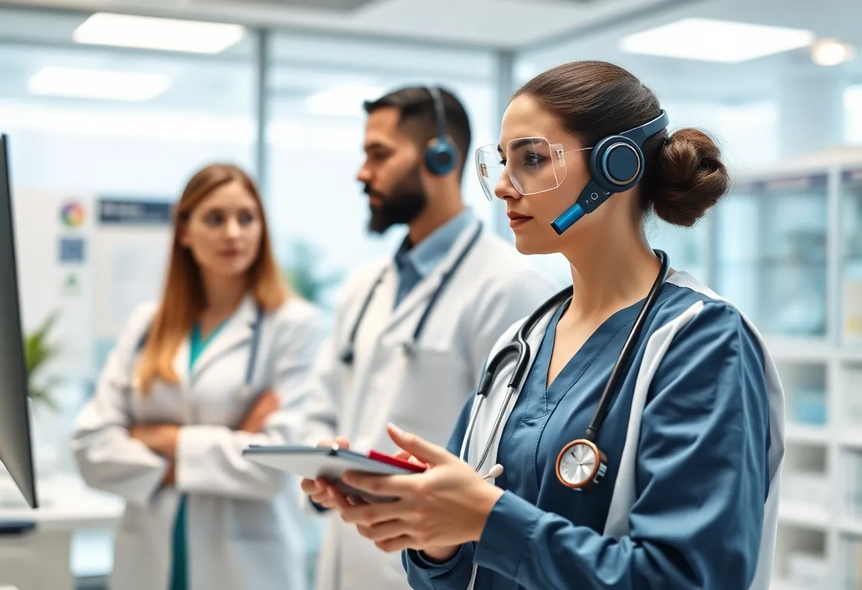 Healthcare professionals using AI technology to streamline operations