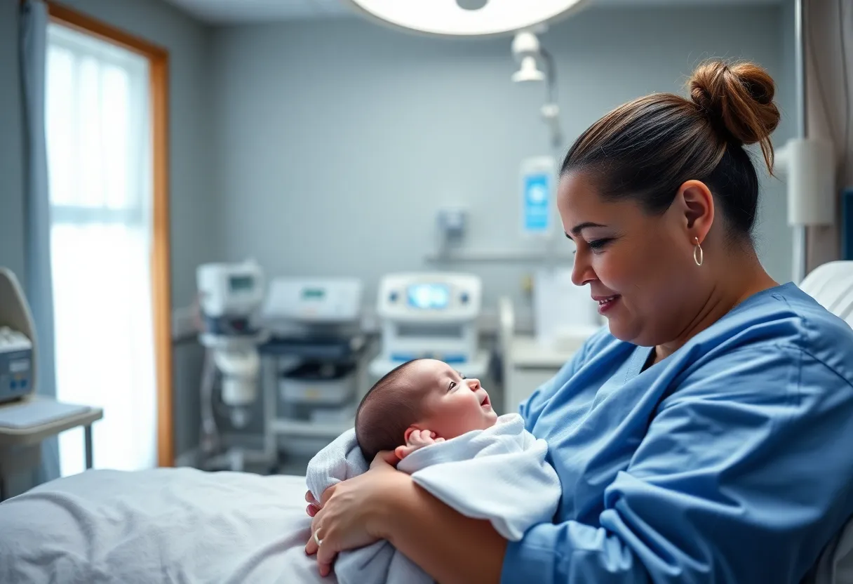 Infant in a hospital incubator with family members by their side.