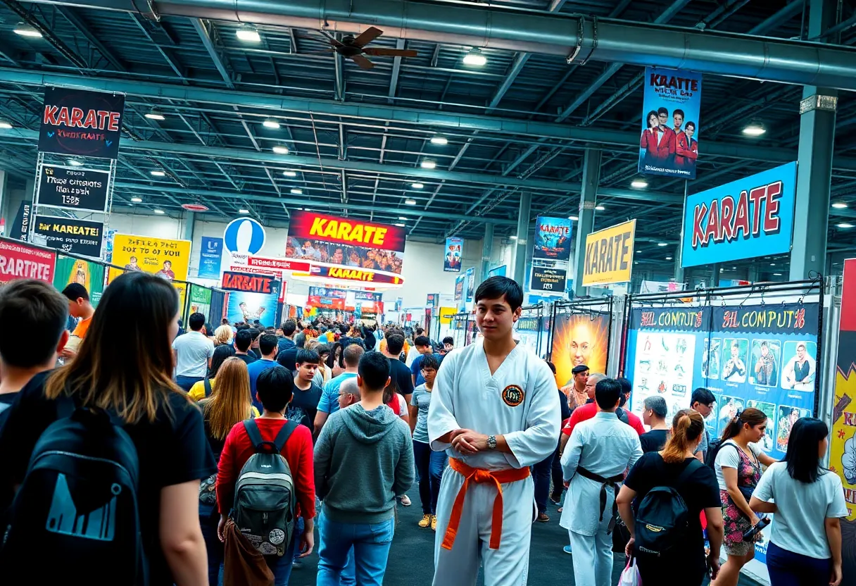 Comic convention scene with fans celebrating 'Cobra Kai'