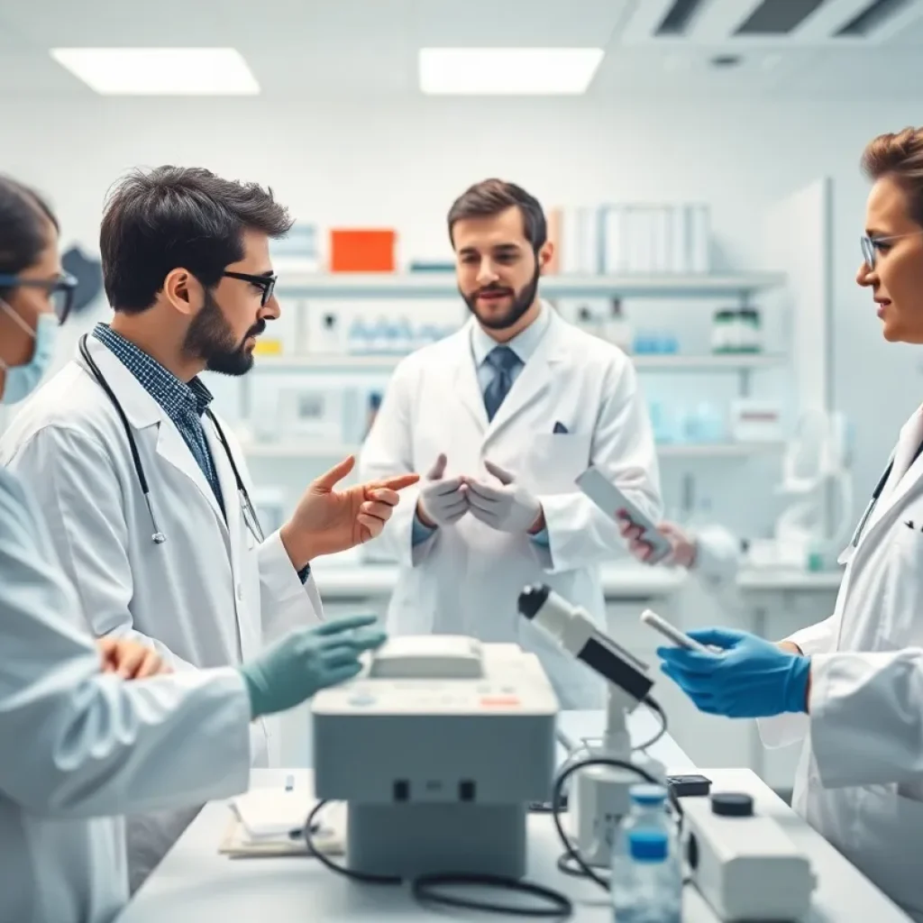 Illustration of healthcare professionals collaborating on rare disease research