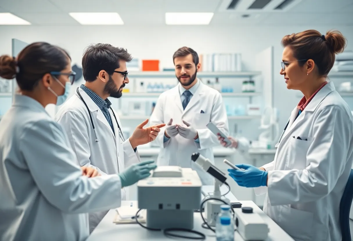 Illustration of healthcare professionals collaborating on rare disease research