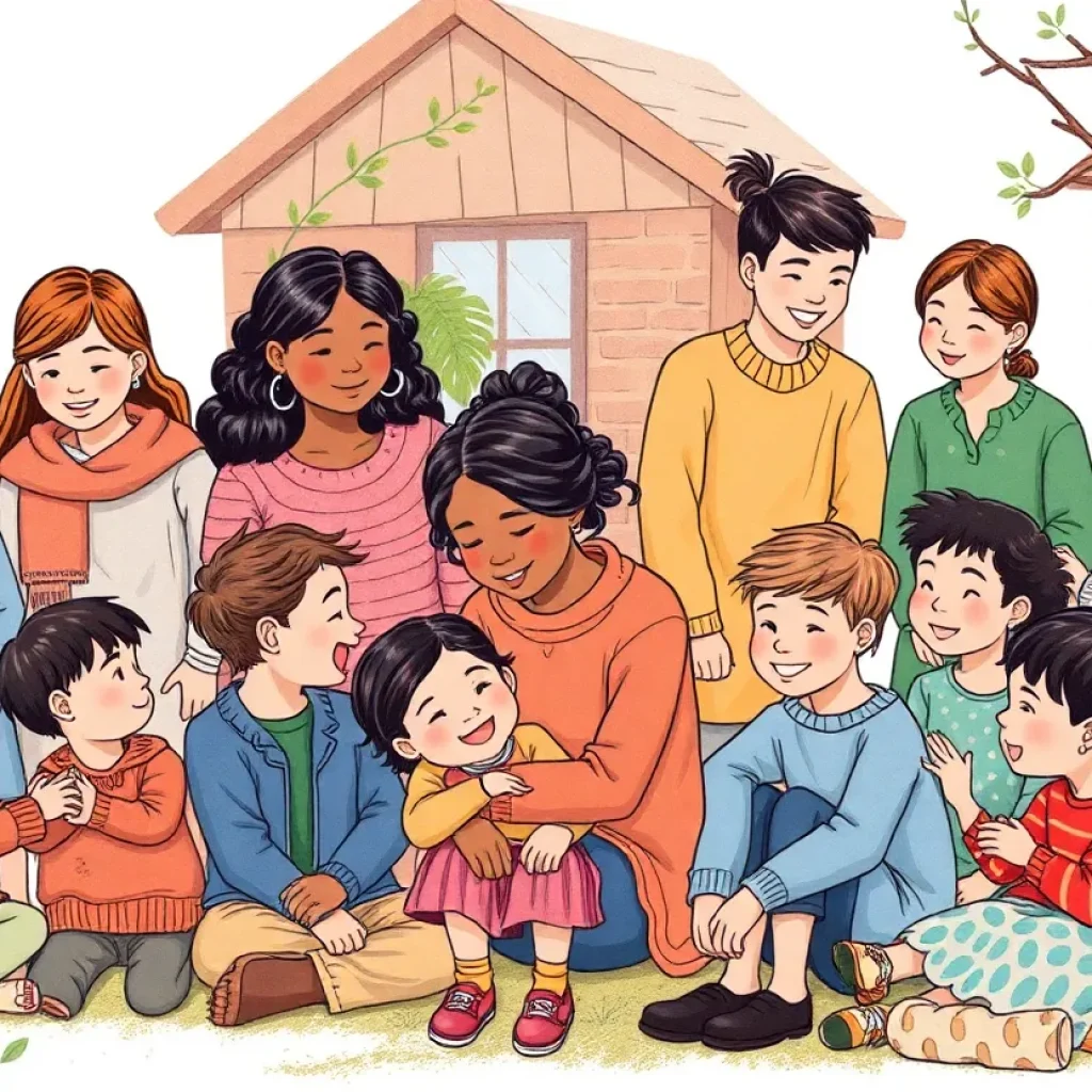 Families and support staff at a foster care meeting