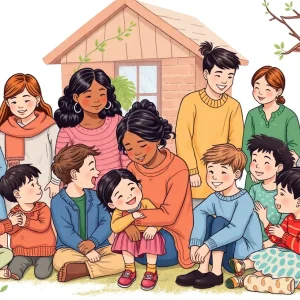 Families and support staff at a foster care meeting