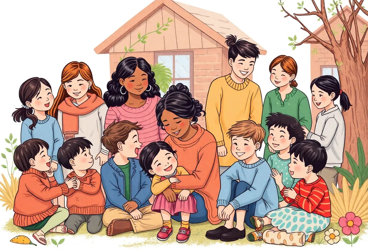 Families and support staff at a foster care meeting