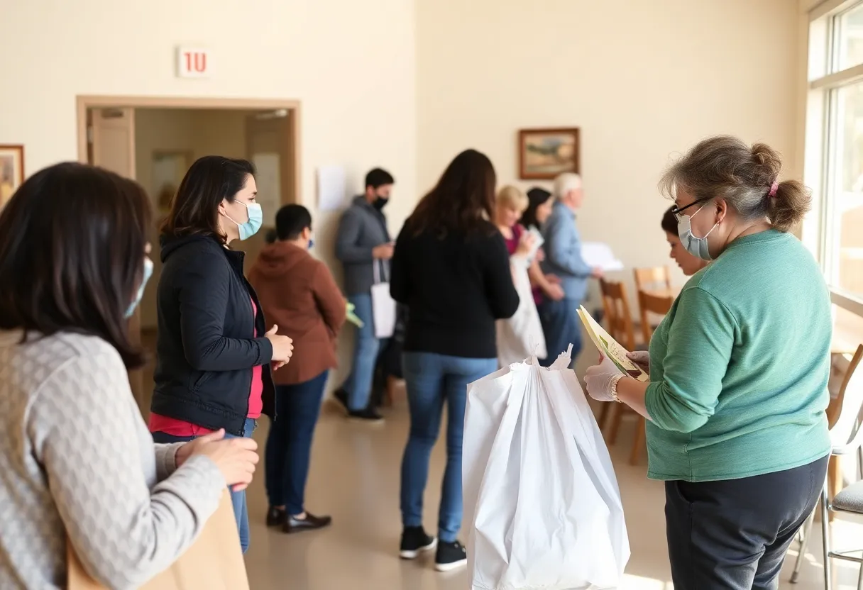 Volunteers assisting wildfire survivors in a community center