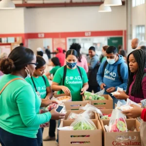 Volunteers assisting at a community service center