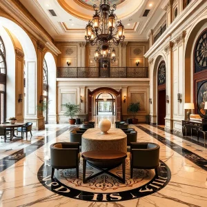 Elegant lobby of the Dearborn Inn showcasing historical design elements.