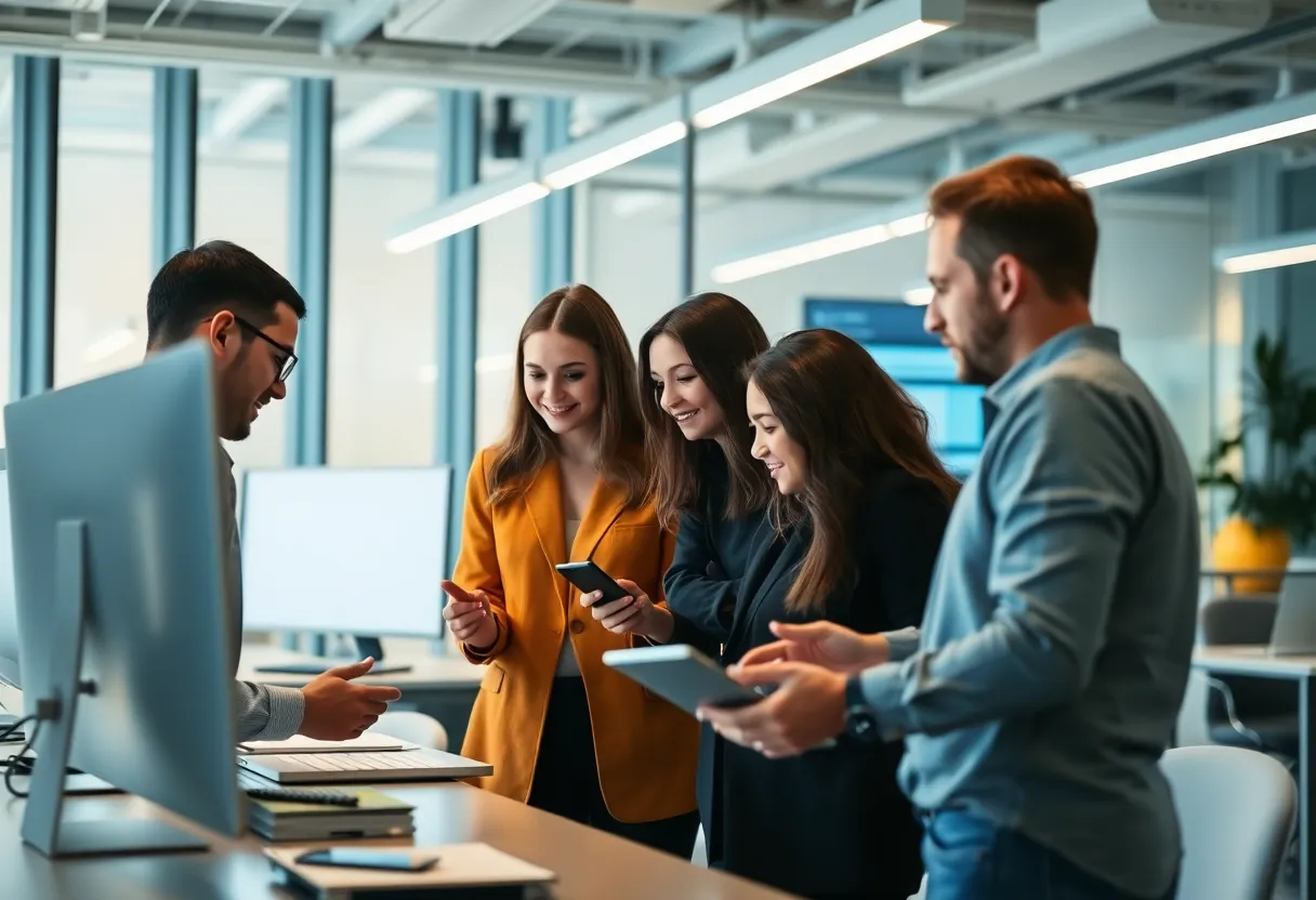 Teams collaborating in a modern office for digital transformation