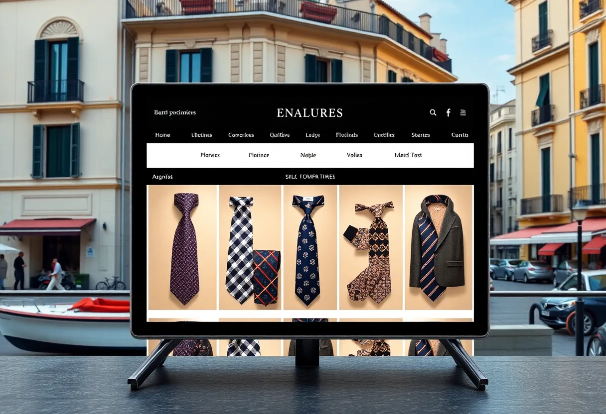 Online shopping interface of E. Marinella featuring silk ties.
