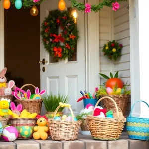 A vibrant home decorated for an Easter celebration.