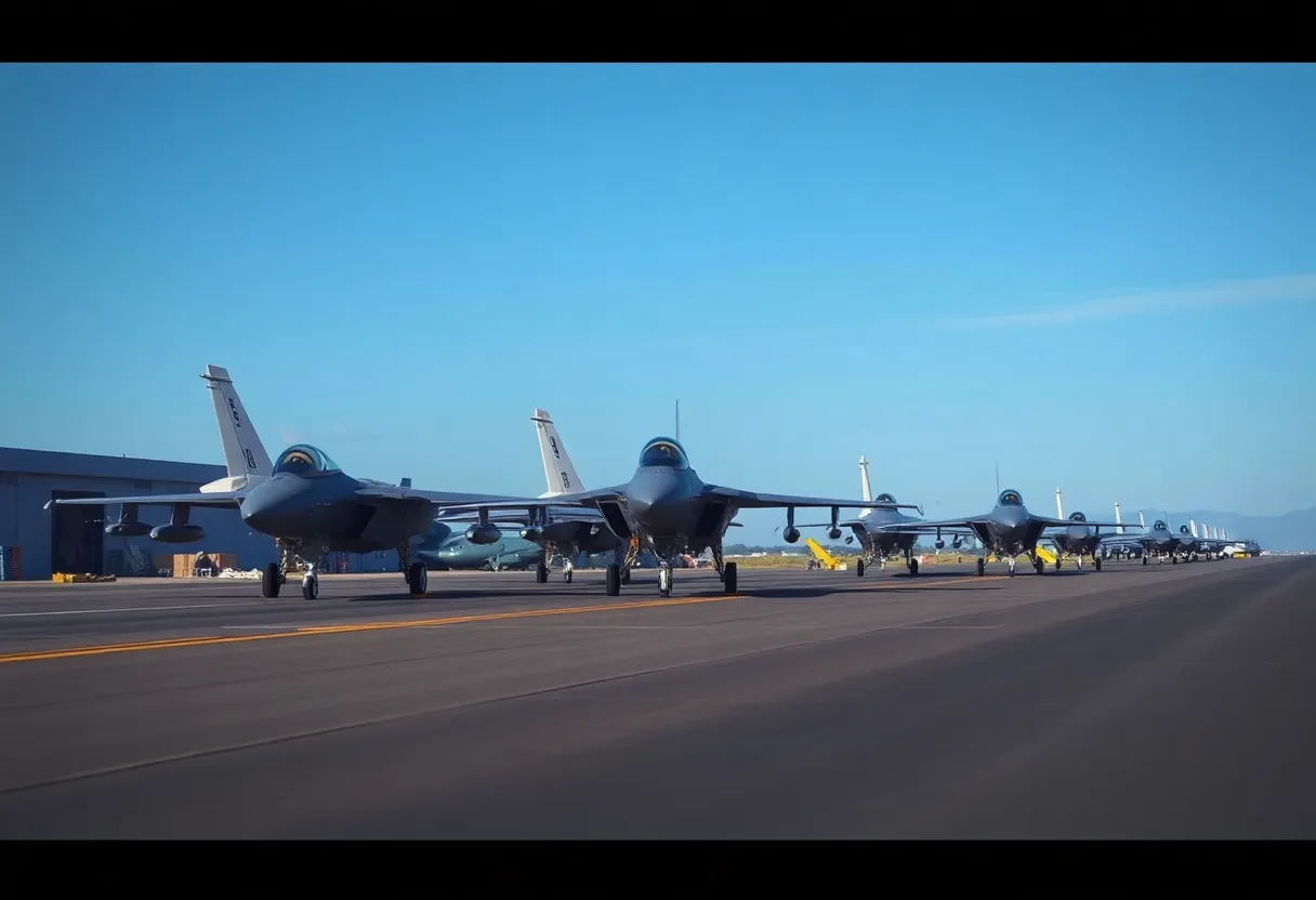 F-15EX fighter jets lined up at Selfridge Air National Guard Base