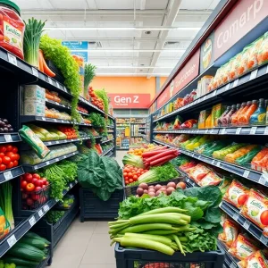 Vibrant grocery aisle appealing to Gen Z consumers