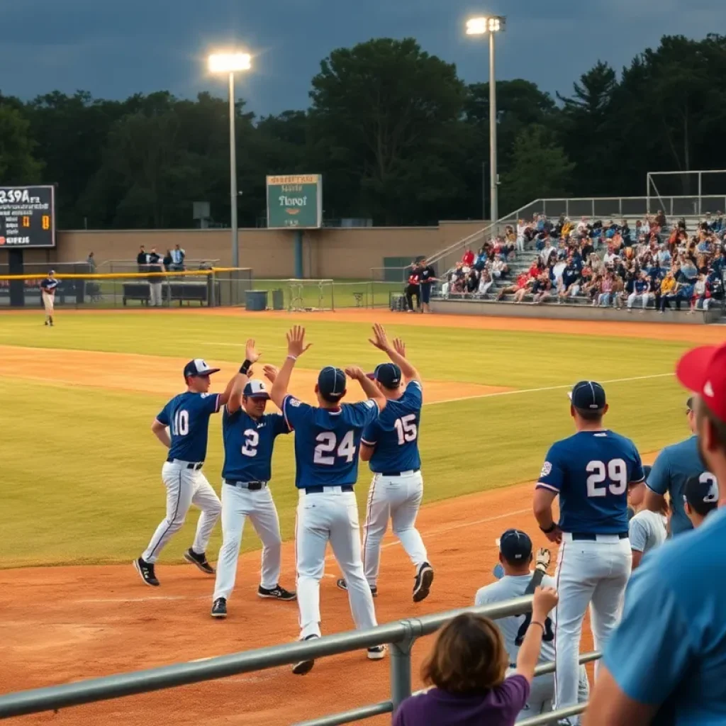 Hartland Eagles baseball team celebrating a walk-off win on the field