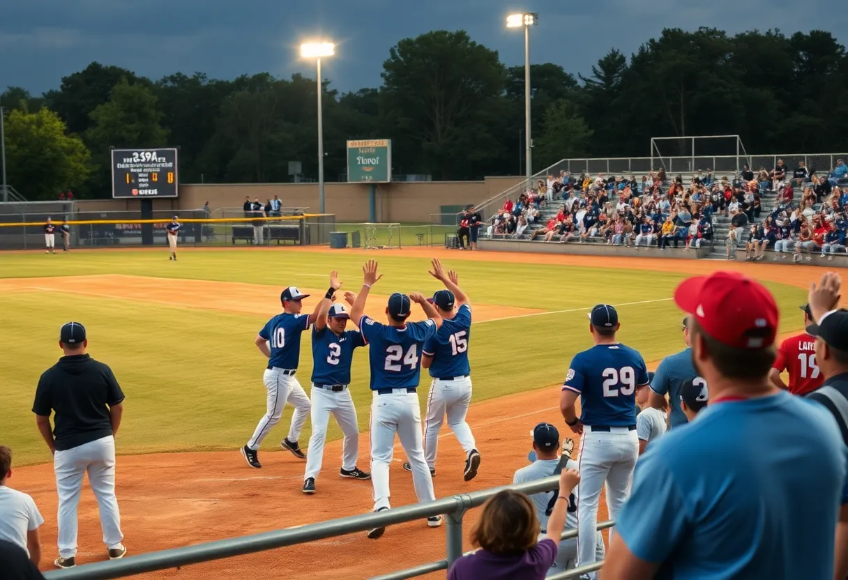 Hartland Eagles baseball team celebrating a walk-off win on the field