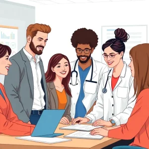 Healthcare professionals working together in a rehabilitation setting.