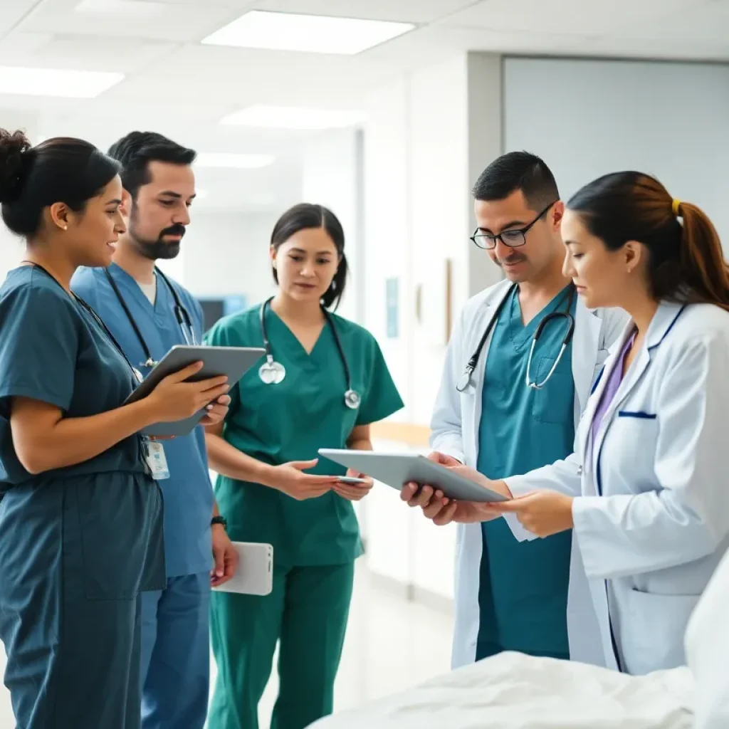A healthcare professional using digital tools to support patient care transitions.