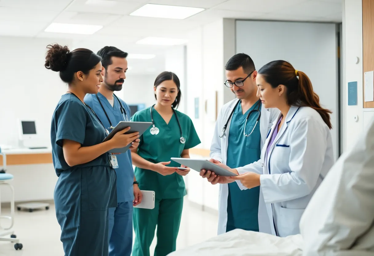 A healthcare professional using digital tools to support patient care transitions.