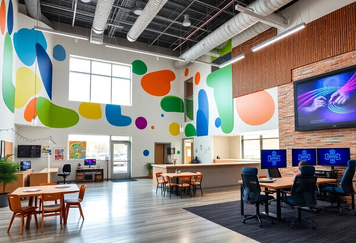 Interior view of the renovated Highland Park Boys & Girls Club featuring youth activity spaces.