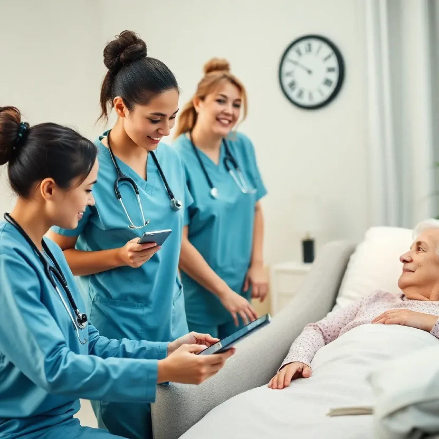 Nurse providing home health care to an elderly patient