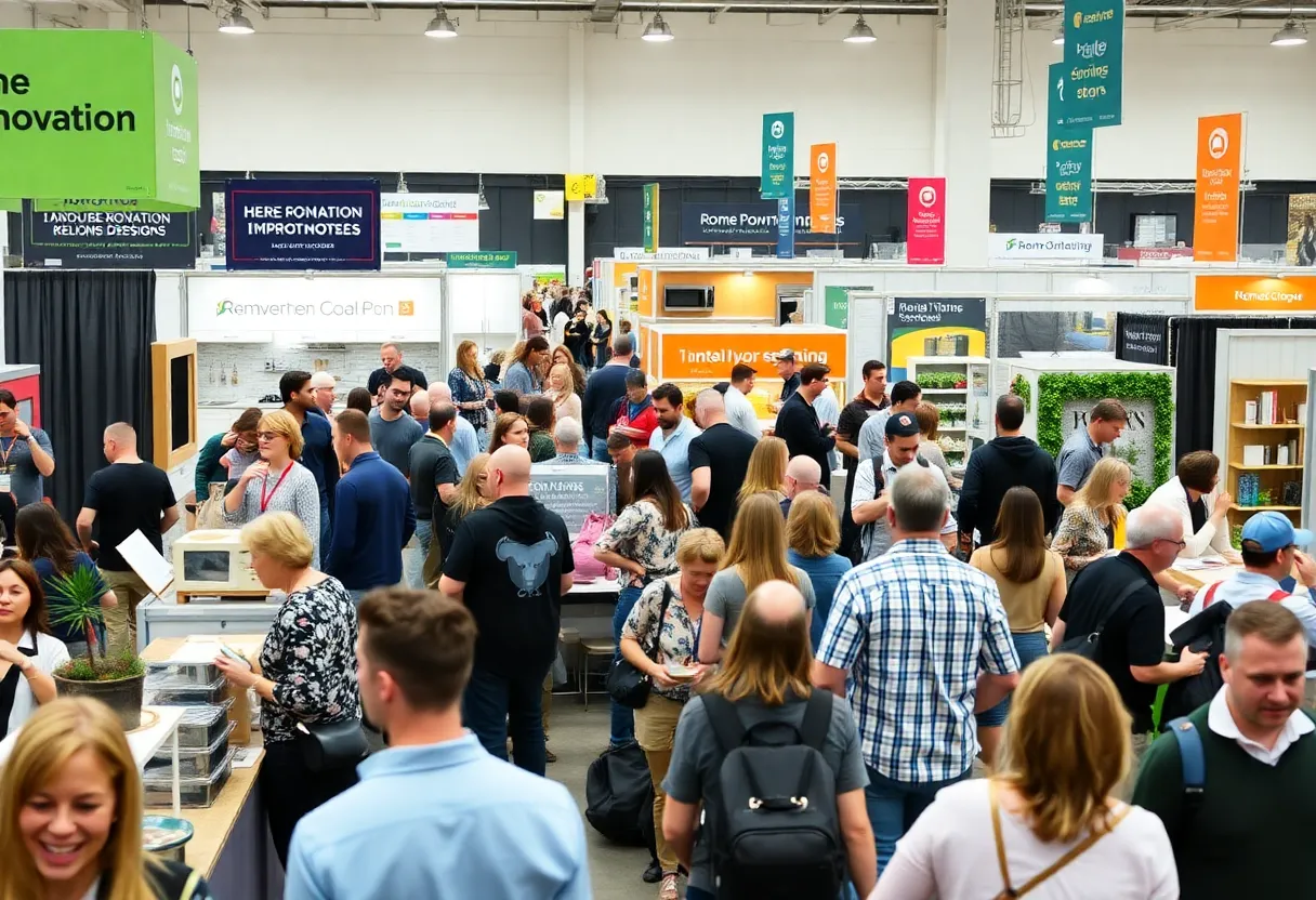 Exhibition scene from the 2025 Waterford Township Spring Home Improvement Show featuring diverse displays and attendees.