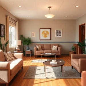 Interior of Hope Haven Women’s Center showing beds and common area.